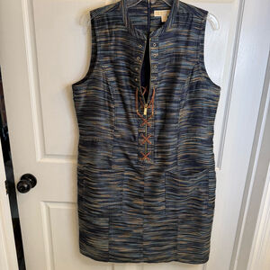 Women's Michael Kors Dress 14 Blue Tan Sleeveless
